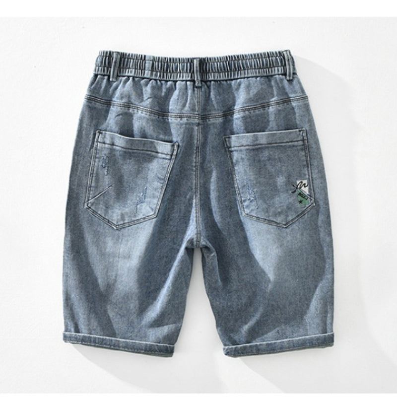 Tunn Trend Elastisk Midja Tie Rak Denim Kort